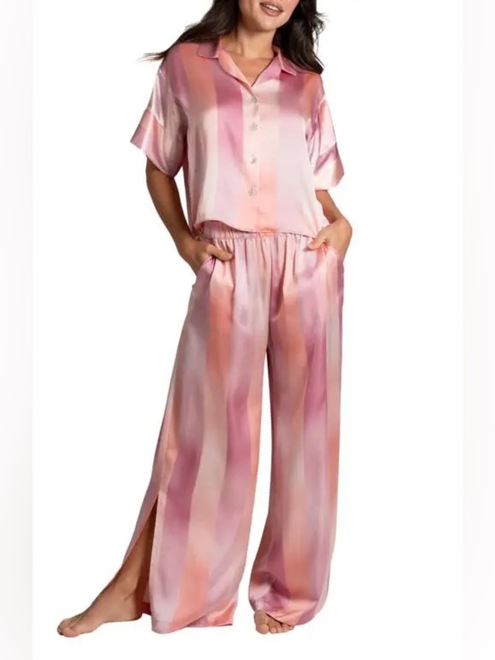 Midnight Bakery Women's 2-Pc. Joplin Satin Pajamas Set Ombré Lane stripe SzS